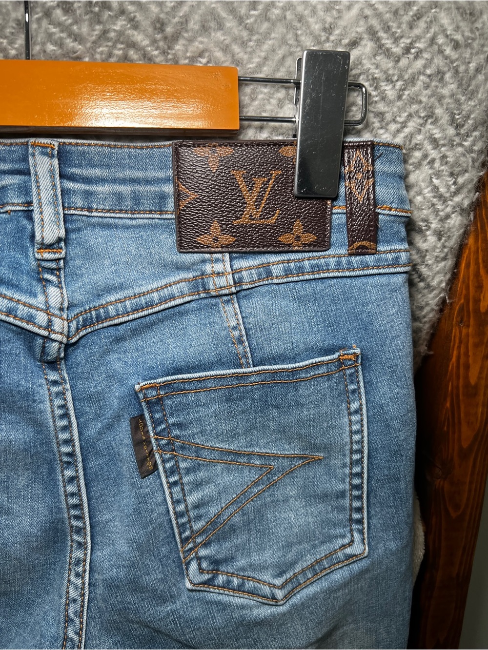 Louis Vuitton Light Blue Straight Men’s Jeans with Monogram Patch